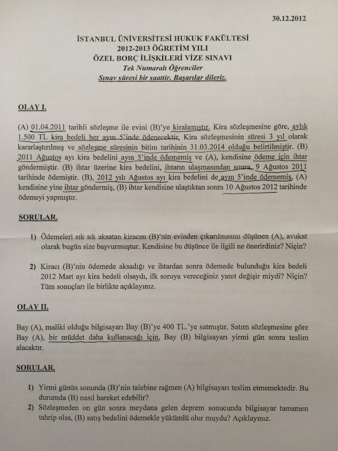 özel borç ilişkileri vize soruları